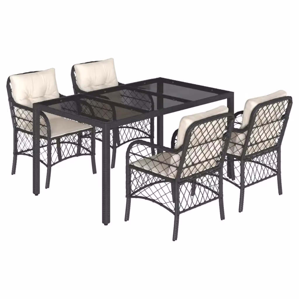 Set da Pranzo da Giardino vidaXL in Polyrattan Nero con Cuscini e Tavolo in Vetro – 2