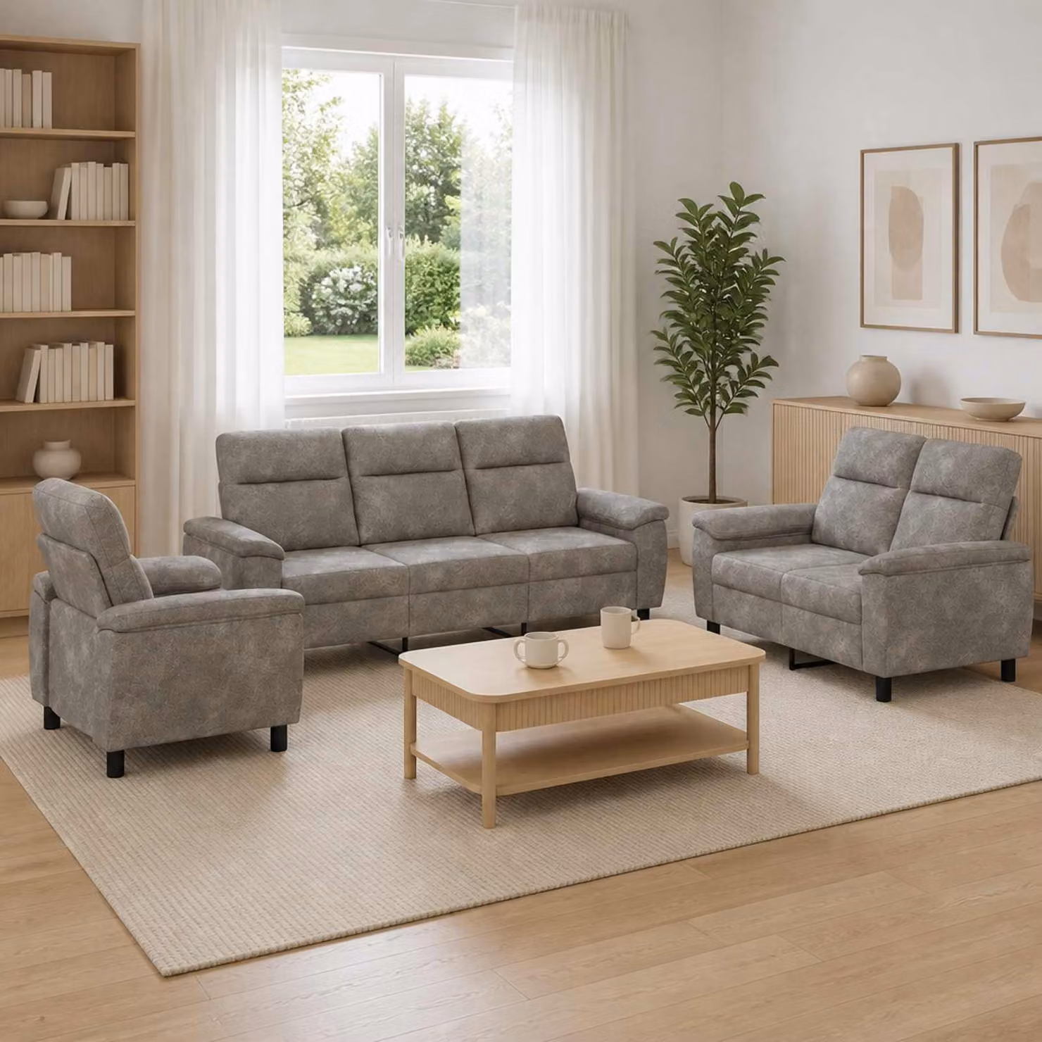 Set di divani da soggiorno vidaXL in pelle sintetica, 3 pezzi, stile moderno, colore grigio e nero