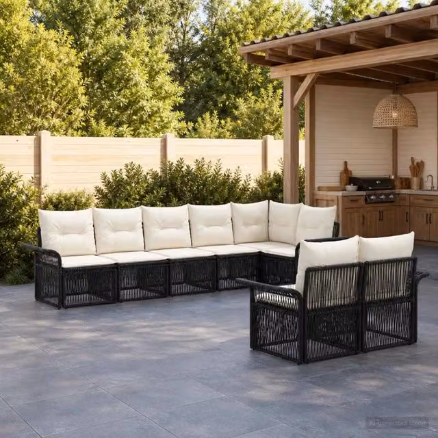 Set Divano da Giardino 8 pz Nero polyrattan 3434890