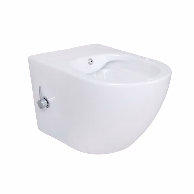 WC sospeso senza bordo Belvit, facile da pulire, WC con bidet integrato, acqua calda e fredda, WC senza coperchio, WC doccia in Vetroceramica, bianco