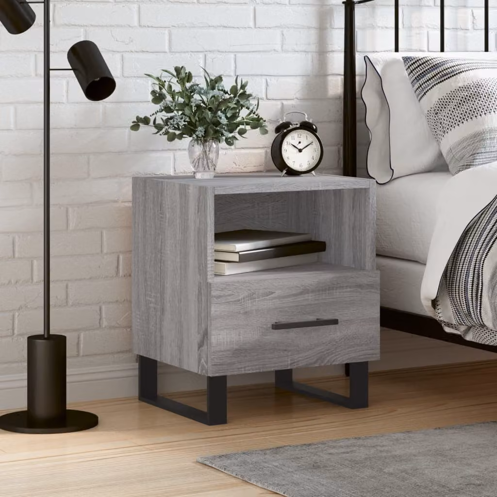 Comodino vidaXL Grigio Sonoma in Legno Multistrato e Metallo, L 40 cm x P 35 cm x H 47,5 cm