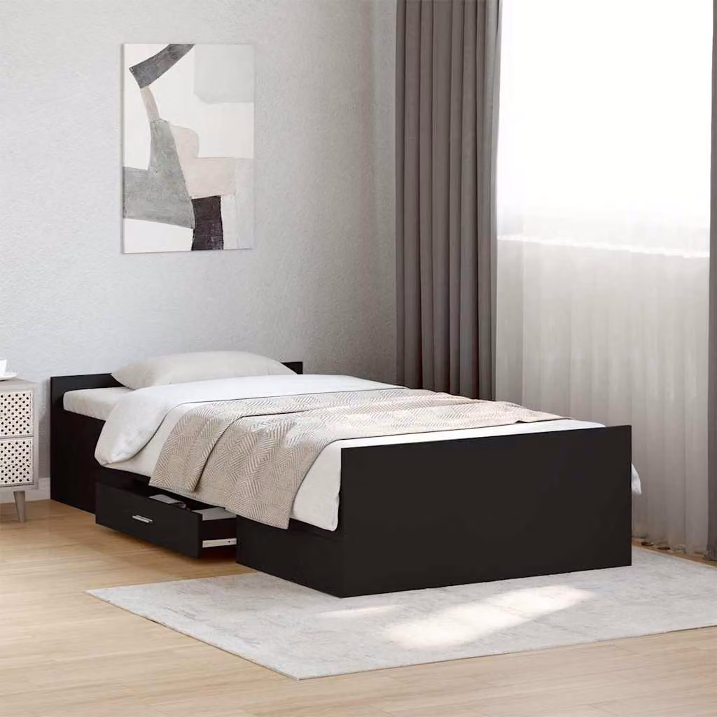 vidaXL Giroletto Moderno con Cassetti in Legno Multistrato Nero L: 78 cm, P: 193 cm, H: 40 cm