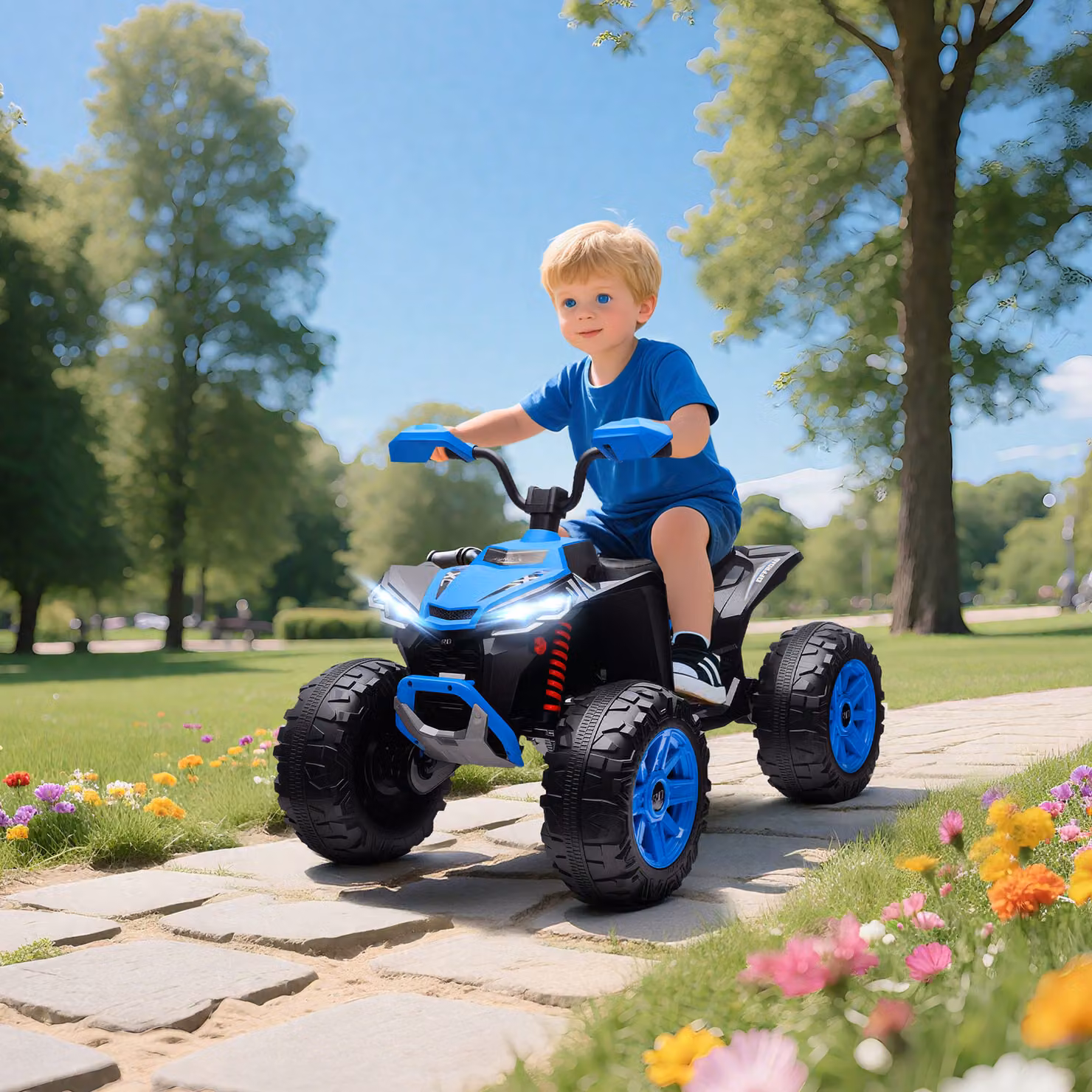 Quad Elettrico AIYAPLAY per Bambini 24V con 4 Ruote, Fari, Porta USB e Funzione MP3, Blu – 2
