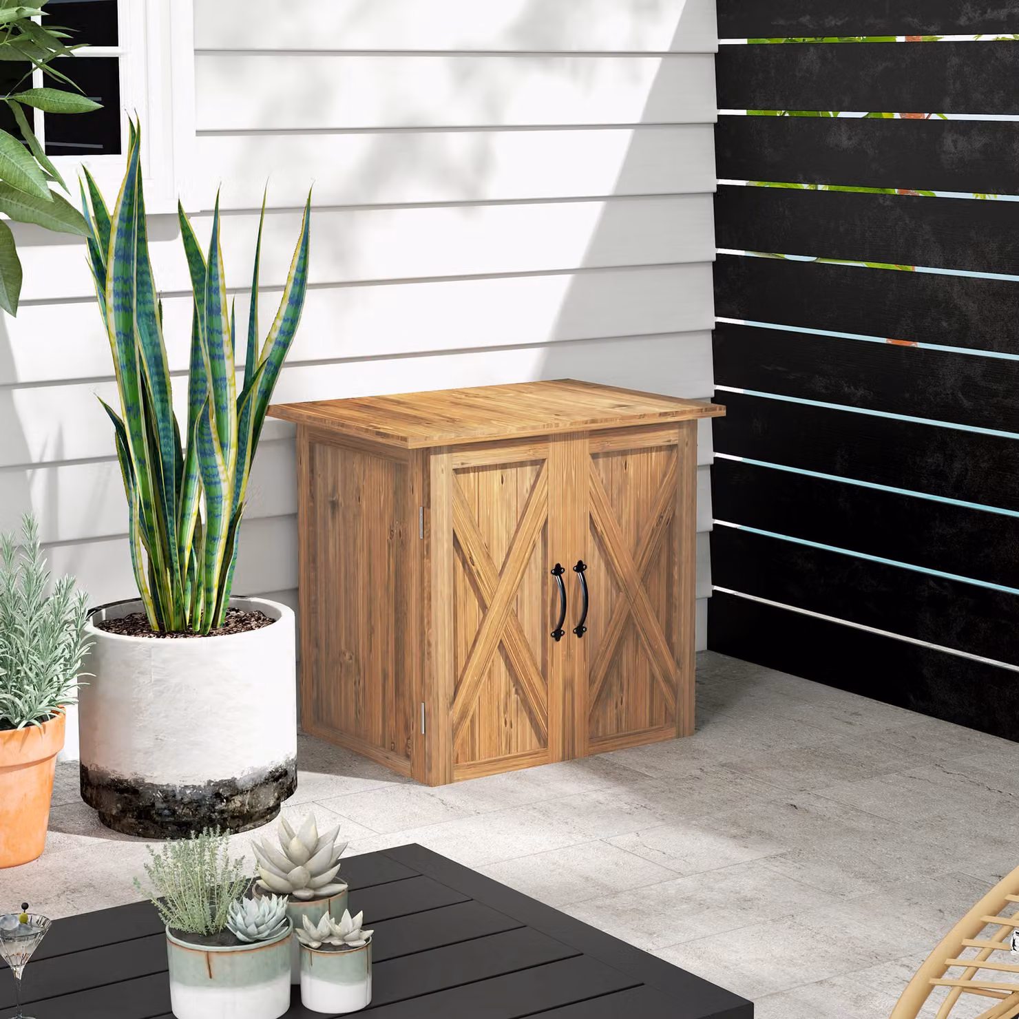 Outsunny Casetta da Giardino in Legno con 2 Ante in Stile Rustico, Marrone, L: 77 cm, P: 55 cm, H: 72 cm – 2