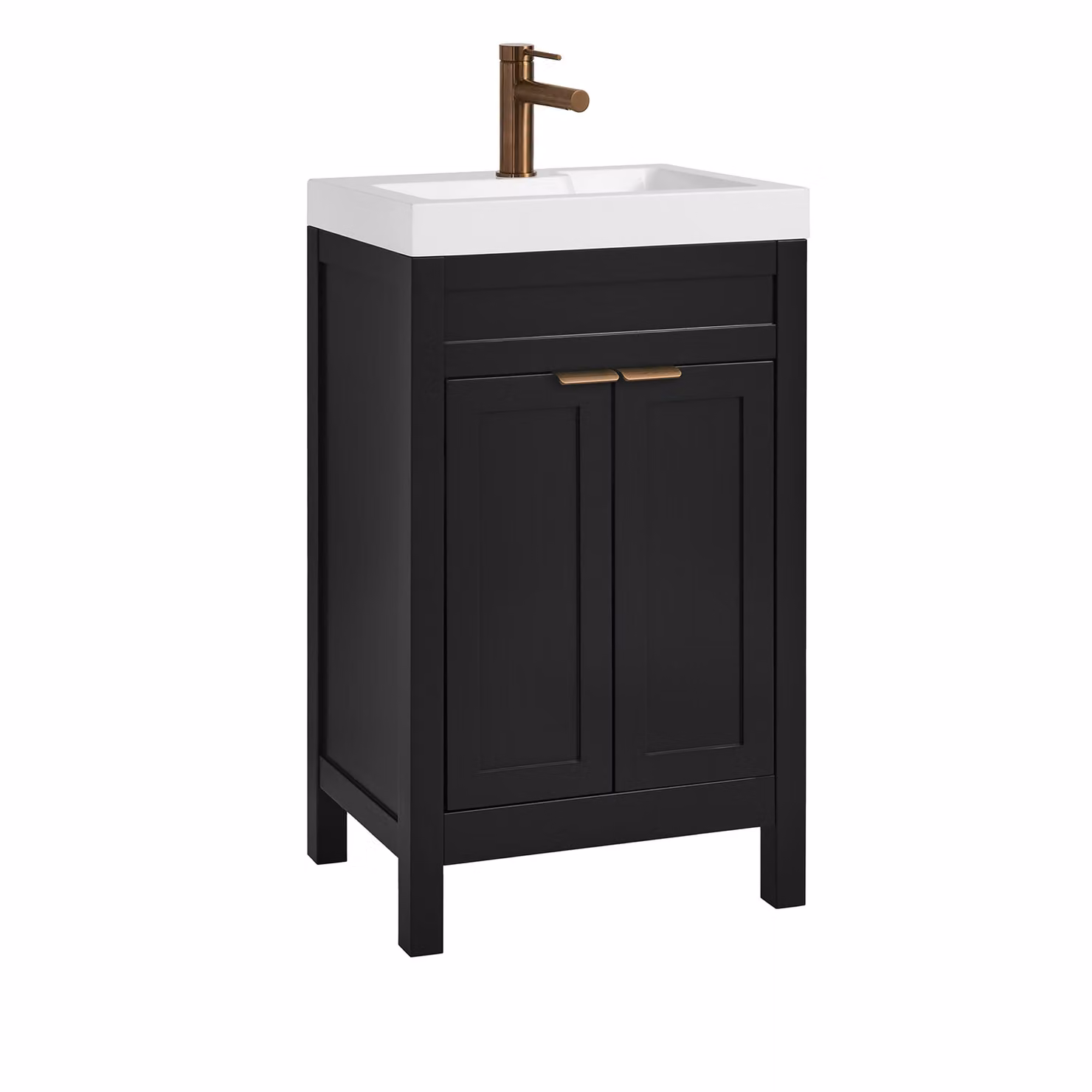 Mobile Bagno Grigio Nero da 500mm con Lavabo e Maniglia Moderna con Impugnatura a Dito in Rame Satinato - Warwick