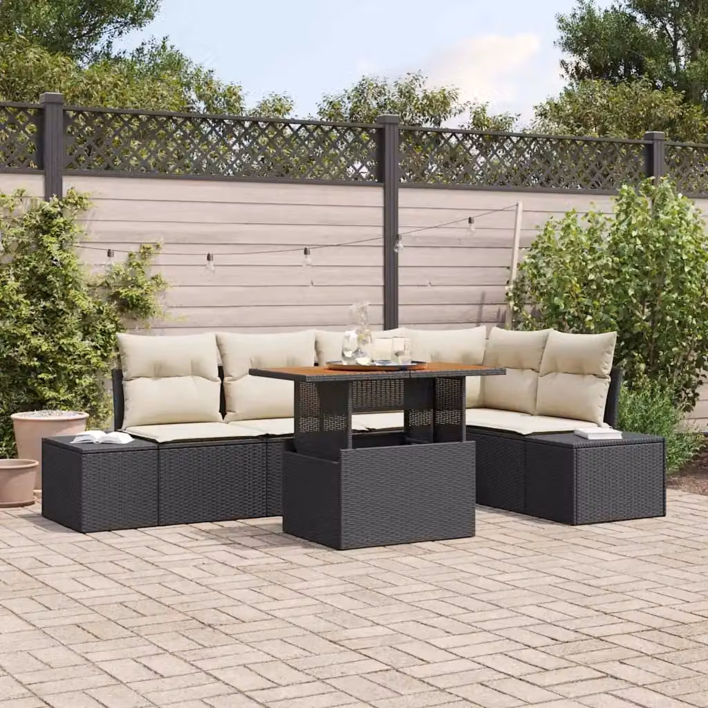 Set Divano da Giardino a L vidaXL in Rattan Nero con Tavolino e Contenitore per Cuscini – 1
