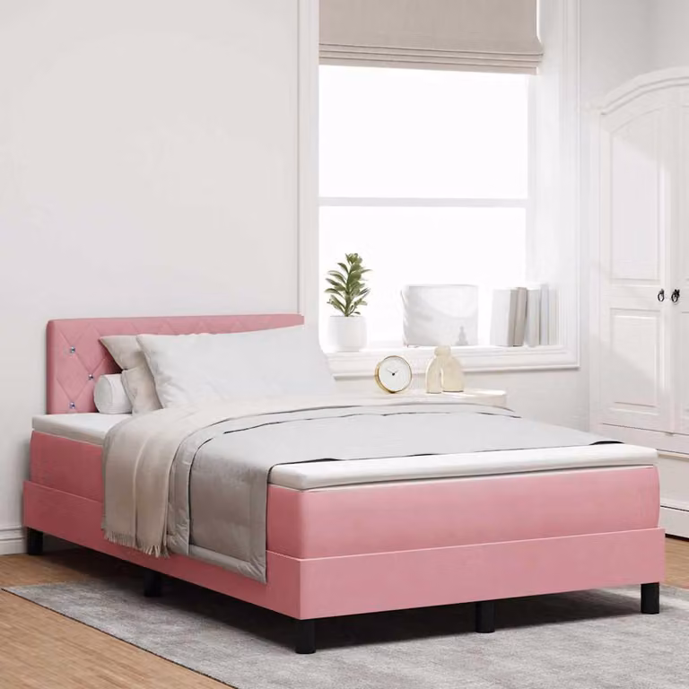 Letto a Sorgente LED con materasso Rosa 120 x 200 cm Velluto