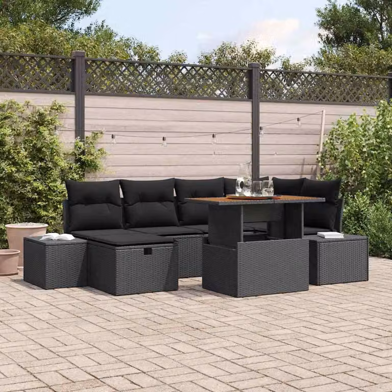 Maison Exclusive - Set da giardino composto da 7 pezzi, divano e poltrone, in rattan sintetico nero