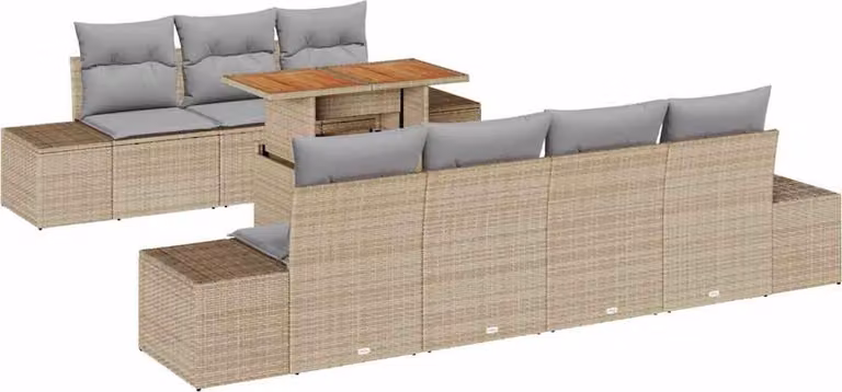 Set Divano da Giardino 8 pcs Beige Poly Rattan