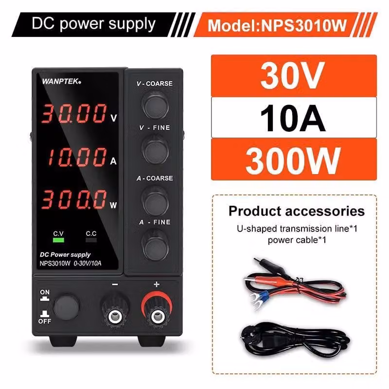Alimentatore DC da laboratorio - NPS3010W - Regolabile da 0 a 30V e da 0 a 10A - Display digitale a 4 cifre - Alimentatore switching stabilizzato - Uscita singola da 200 a 300W