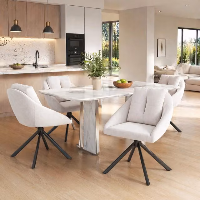 Sedia da pranzo girevole 59x65x79 cm beige in velluto – set da 4