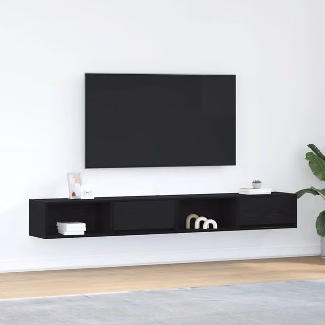 Set di 2 mobili TV sospesi vidaXL in legno multistrato nero, L 100 cm x P 31 cm x H 25,5 cm – 1