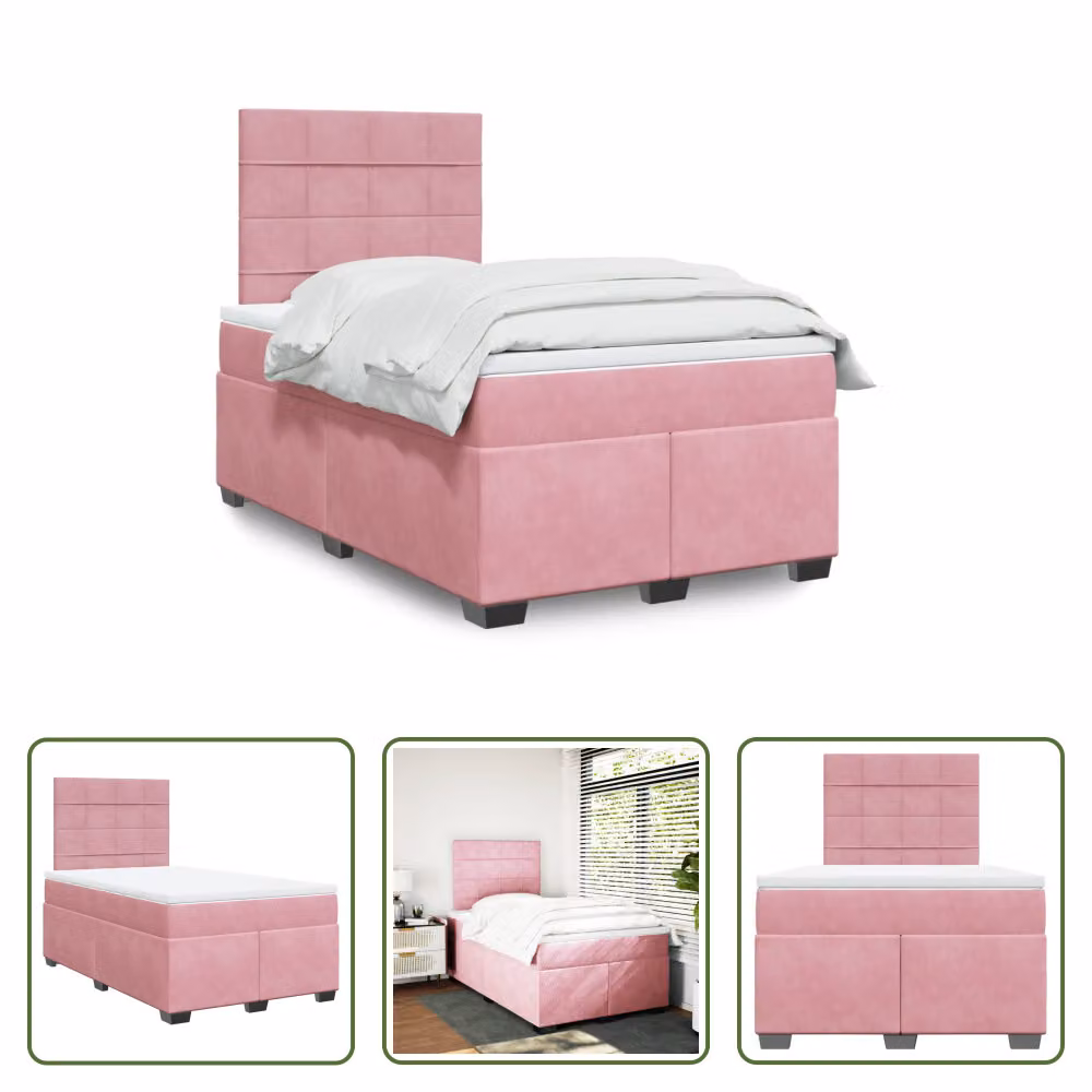 The Living Store Letto a molle con materasso Rosa 120x200 cm Velluto