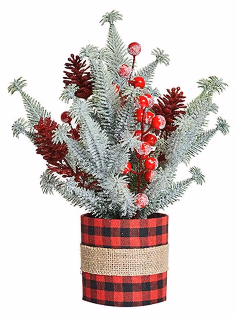 Mini albero di Natale decorativo con pigne e bacche rosse - Decorazione da tavolo