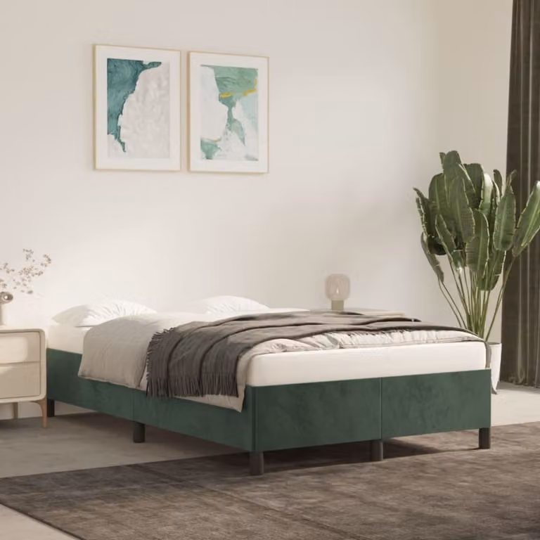 The Living Store Struttura letto in velluto verde scuro 120x200 cm