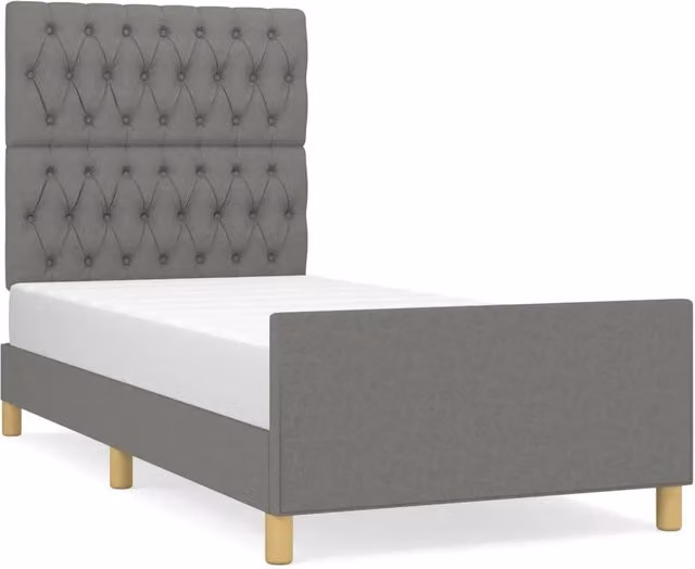 Letto singolo per adulti in tessuto grigio con struttura in legno di larice L 90 x P 200 cm