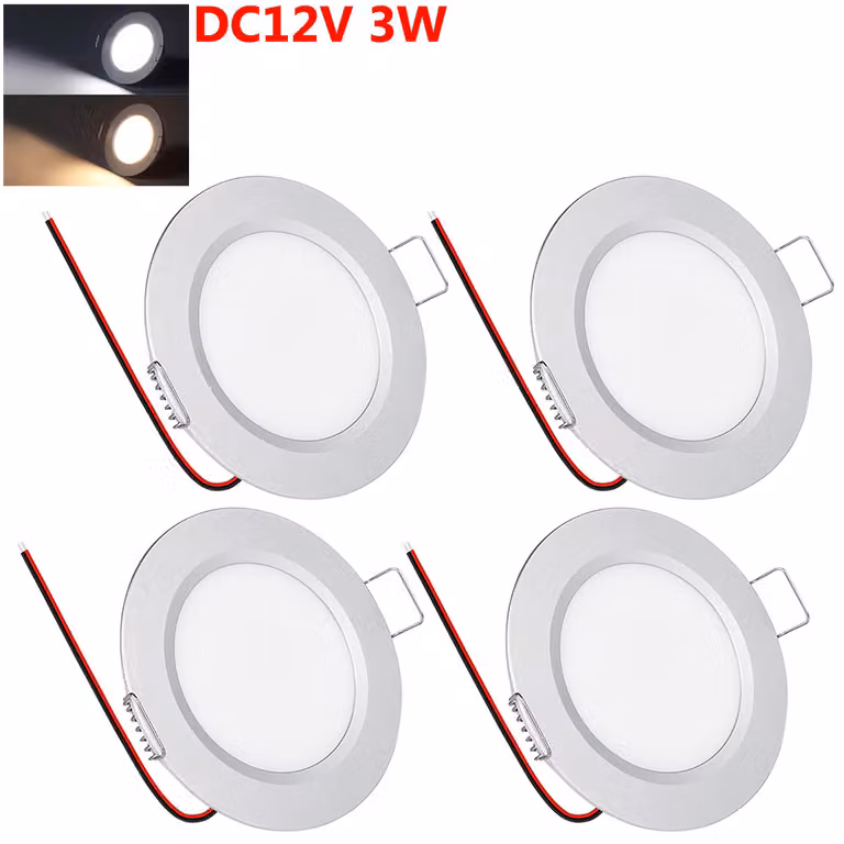 4x DC 12V LED faretto da incasso camper LED spot dimmerabile, spot da soffitto LED piatto, 3W 15LEDs spot da soffitto per RV barca caravan armadio, bianco caldo