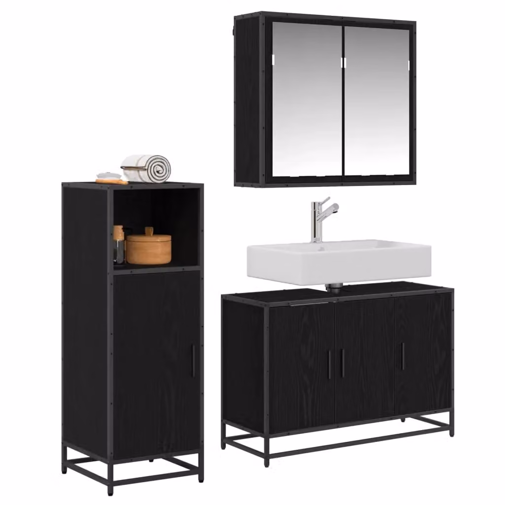 Set di mobili da bagno vidaXL composto da armadietto specchio, mobile lavabo e pensile nero opaco L/P/H: 90 x 33 x 60 cm – 2