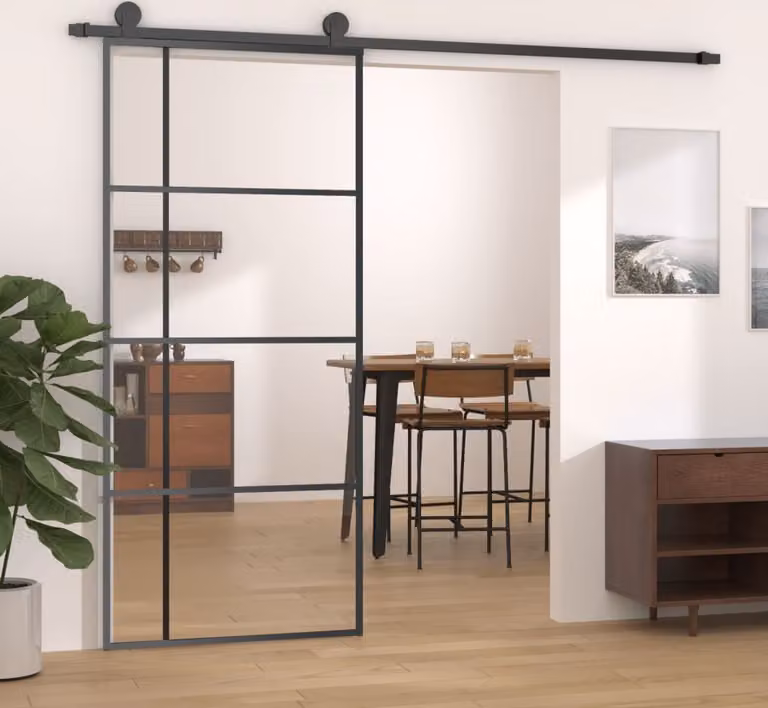 The Living Store Porta scorrevole ESG in vetro e alluminio 90x205 cm Nero