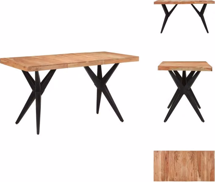 vidaXL Tavolo da pranzo nero 140x70x76 cm in legno massiccio di acacia - Tavoli da pranzo
