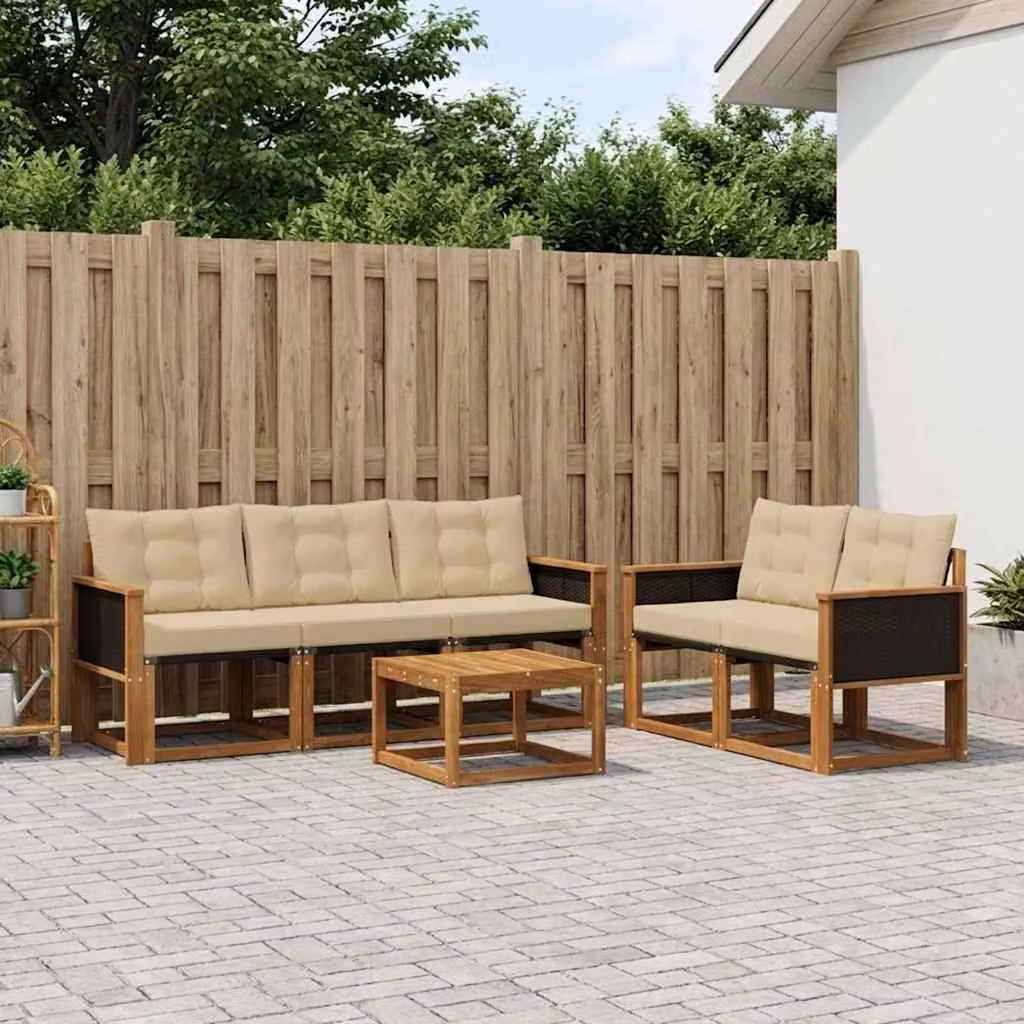 Set di divani da esterno vidaXL 6 pezzi in legno di acacia con tavolino e cuscini, colore beige e marrone