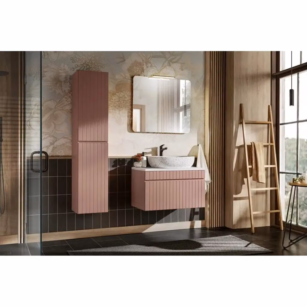 Set ICON Meublorama: mobile sottolavabo, piano, lavabo da appoggio, specchio con lampada LED e colonna per bagno, multicolore – 2