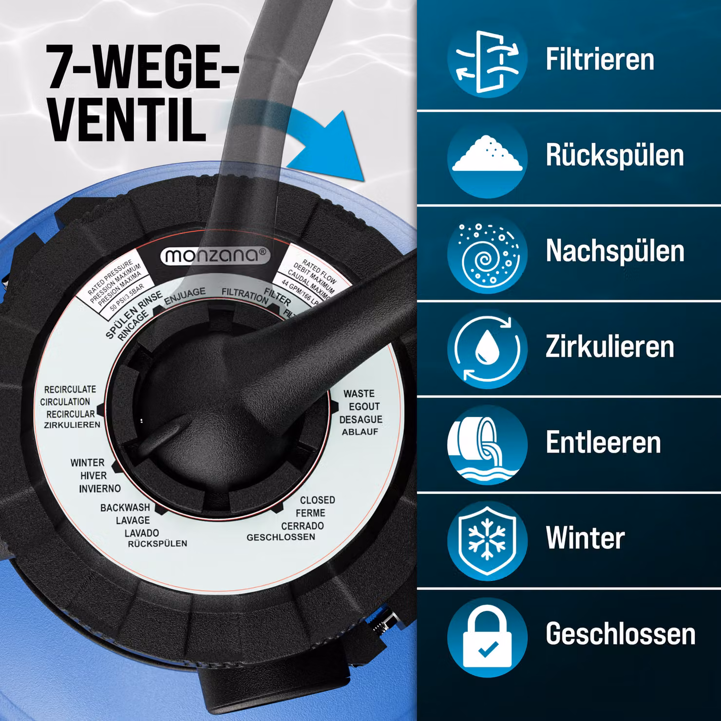 Pompa filtro a sabbia per piscine MONZANA con sfere filtranti, portata 13,2 m3/h, colori nero e blu – 4
