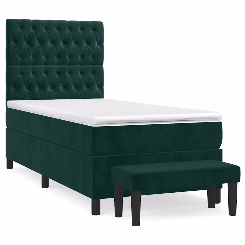 Letto Ibrido con Giroletto a Molle e Materasso vidaXL in Velluto Verde Scuro e Bianco L/P/H: 203 x 100 x 128 cm – 2