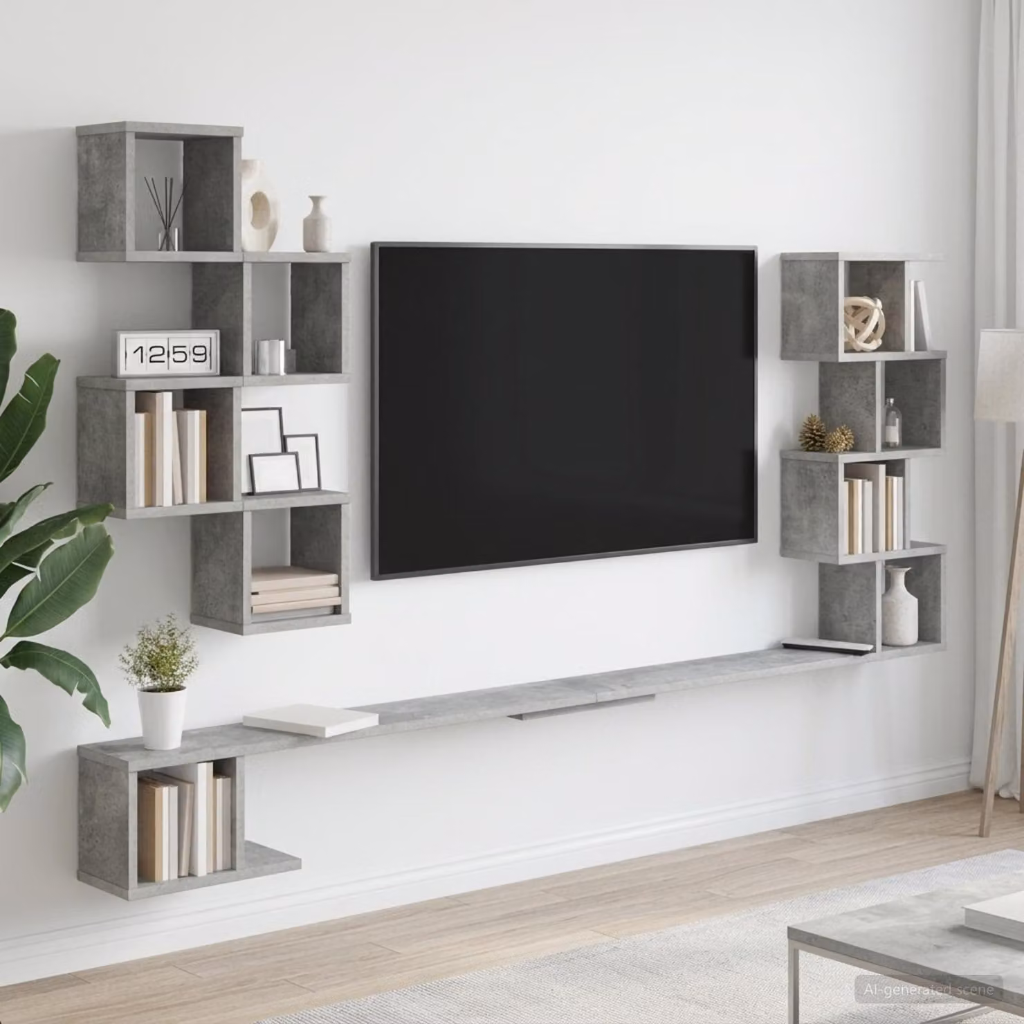 vidaXL Mensola per TV da muro moderna in MDF Grigio, L: 180 cm, P: 15 cm, H: 94 cm