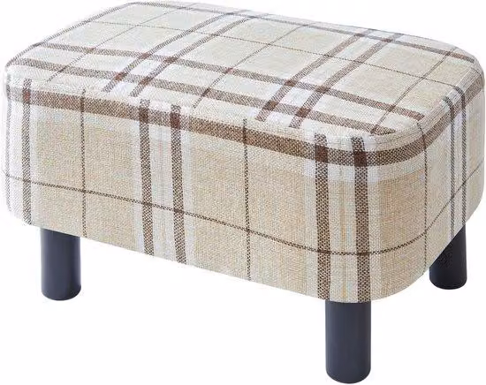Pouf rettangolare con gambe in legno e rivestimento a righe