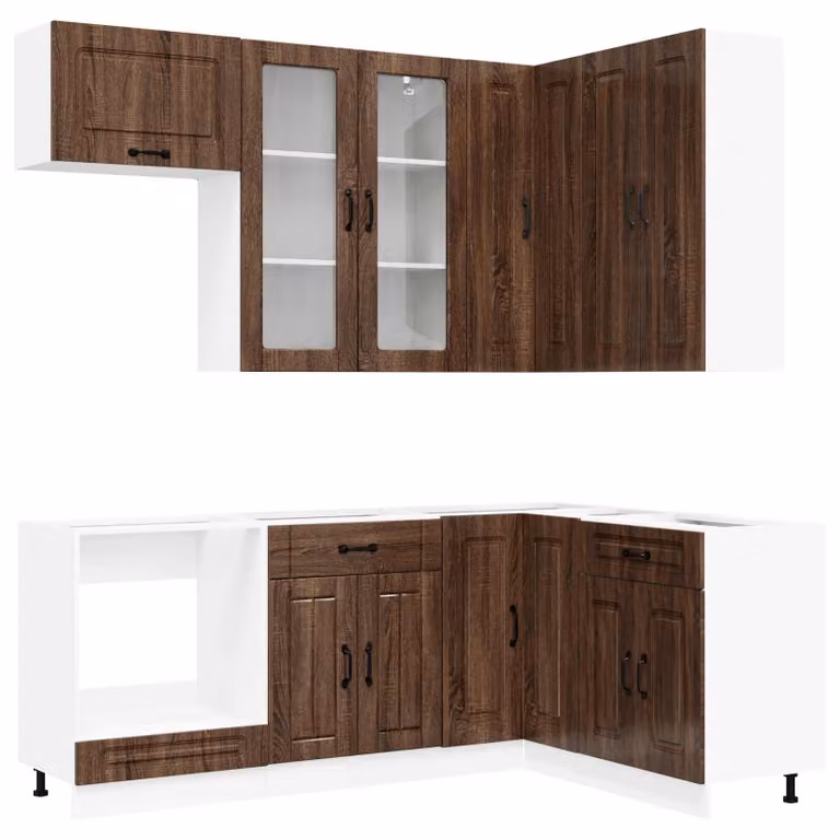 Set di mobili da cucina KALMAR, 8 pezzi, realizzato in materiale composito effetto legno color marrone