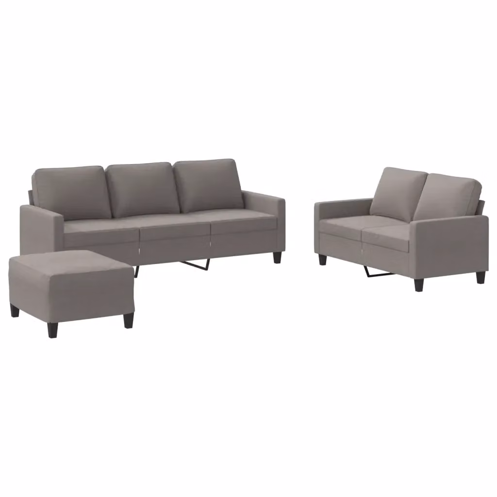 Set di divani moderno vidaXL composto da un divano a 3 posti, un divano a 2 posti e un pouf, in tessuto beige e grigio con cuscini inclusi – 2