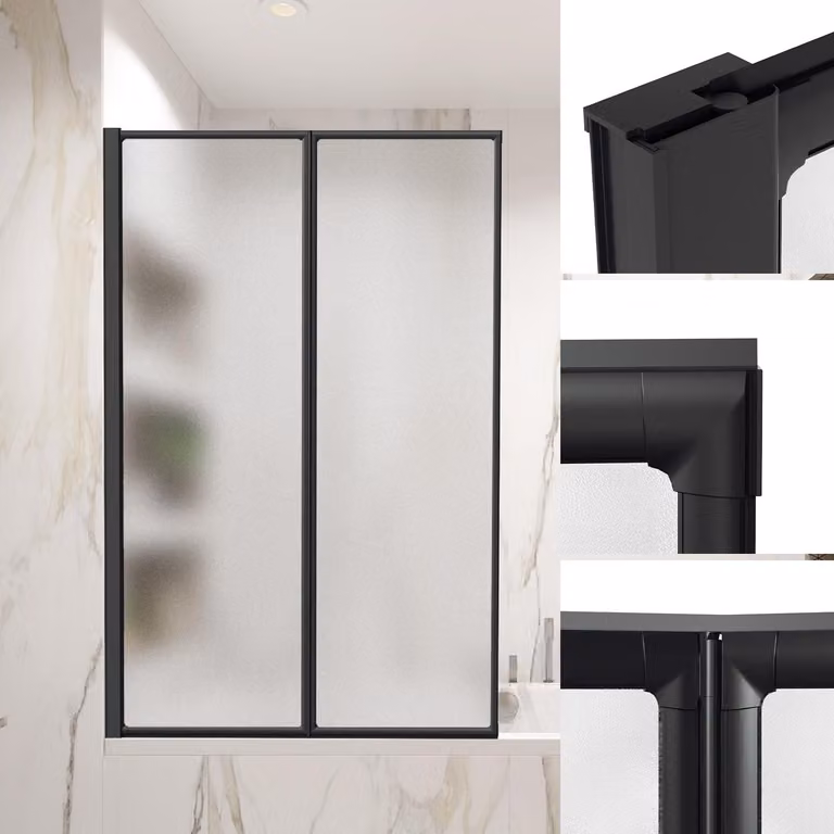 Jayseuw 100x140 cm Parete pieghevole per vasca da bagno con pannello doccia, separé doccia, altezza 140 cm, parete pieghevole per doccia, nero
