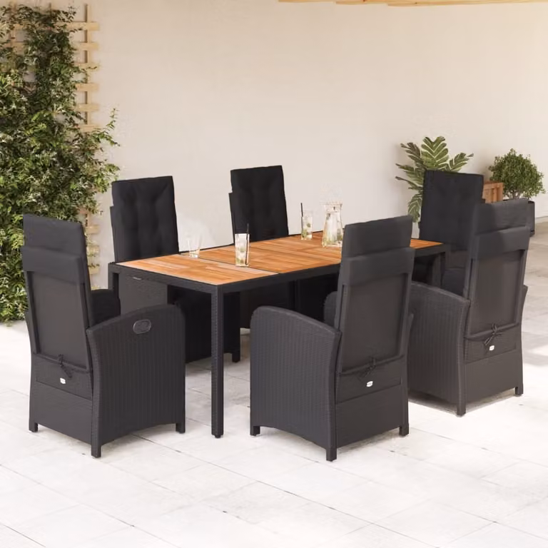Maison Exclusive - Set da pranzo da giardino 7 pezzi con cuscini in polyrattan nero