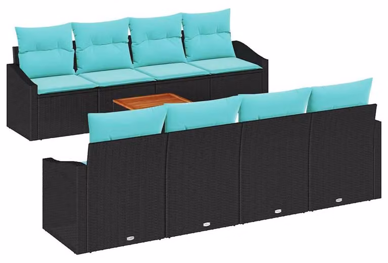Set Divano da Giardino con cuscino 9 pcs Nero polyrattan