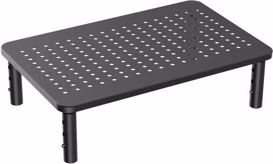Supporto rialzato ergonomico in metallo per monitor.