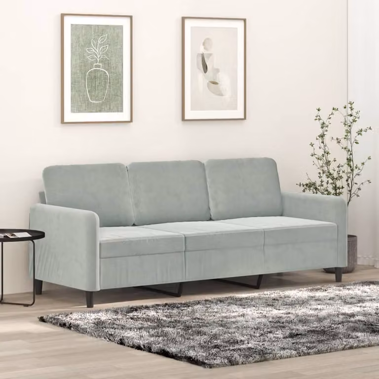 vidaXL Divano a 3 Posti Moderno in Velluto Grigio con Struttura in Metallo L: 198 cm, P: 80 cm, H: 77 cm