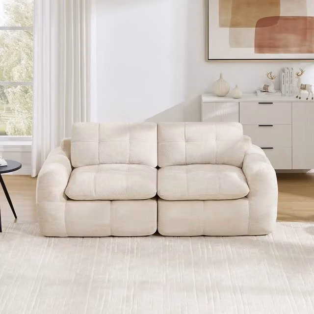 Divano 2 posti ¨C Minimal ¨C Beige in tessuto chenille imbottito montaggio senza
