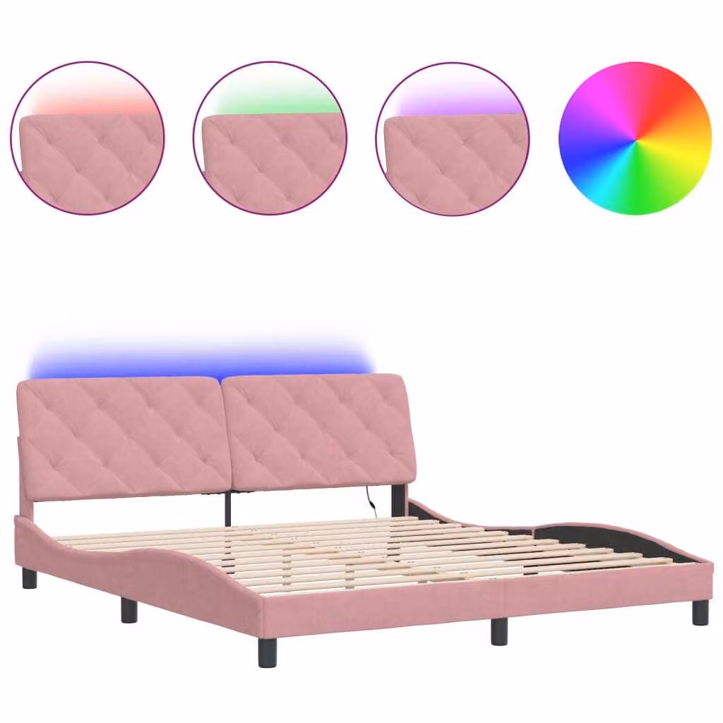 Giroletto con LED senza Materasso Rosa 180x200 cm in Velluto