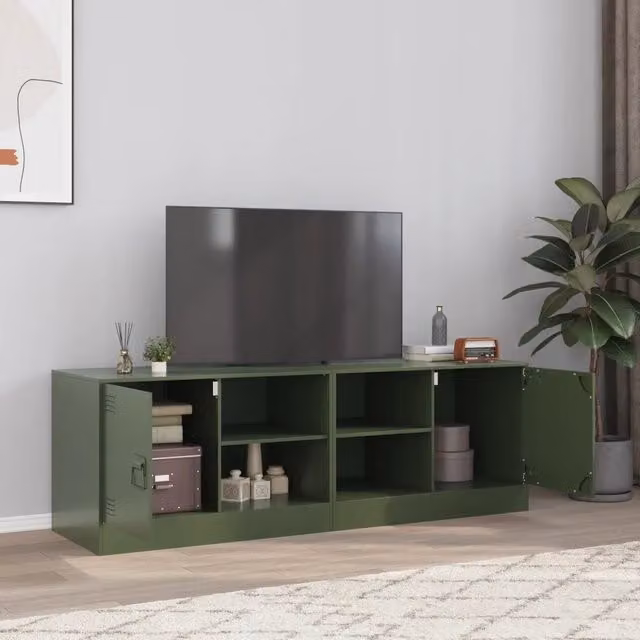 Set di 2 mobili TV vidaXL in metallo verde oliva per soggiorno, design moderno, L 67 cm x P 39 cm x H 44 cm