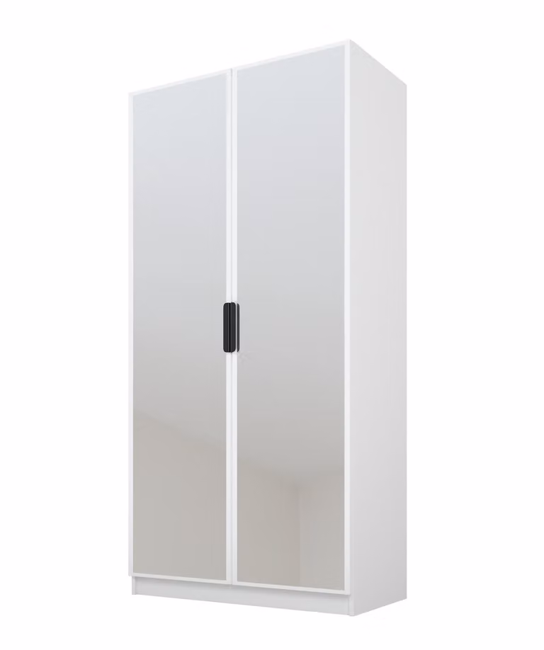 PAWS MOBEL Armadio bianco inclinabile 100x52x200 cm, armadio a due ante aperto con specchi, con ripiani e appendini