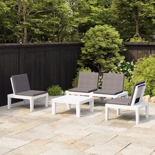 Set Divani da Giardino con Cuscini 4 pz in Plastica Bianco 3059829