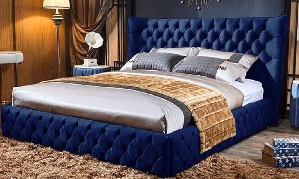 Betten Chesterfield Design Doppelbett Möbel Polster Textil Blau 180x200 Bett