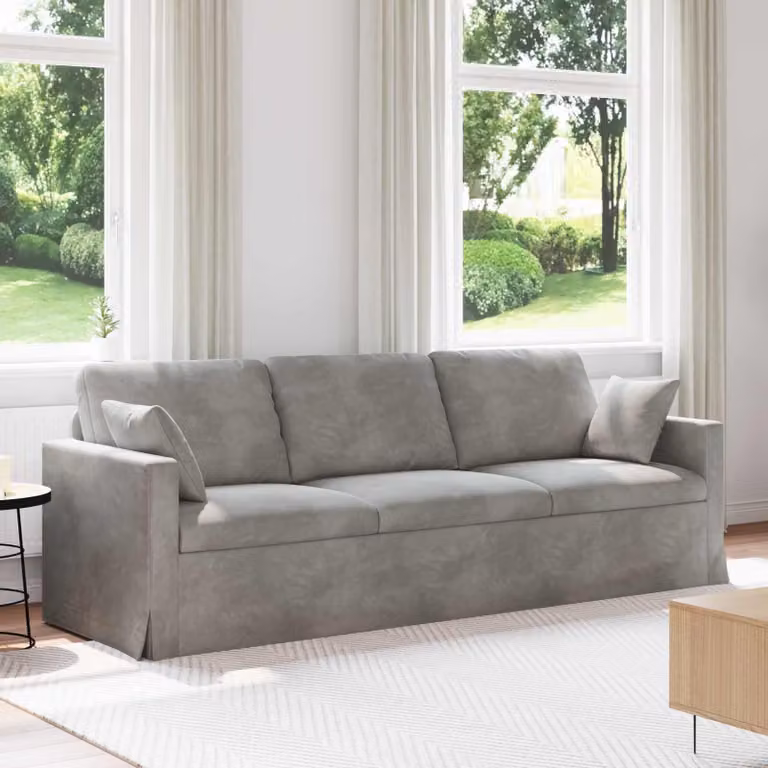 Divano moderno vidaXL in velluto grigio con cuscini decorativi e coperture rimovibili L: 228 cm, P: 78 cm, H: 80 cm