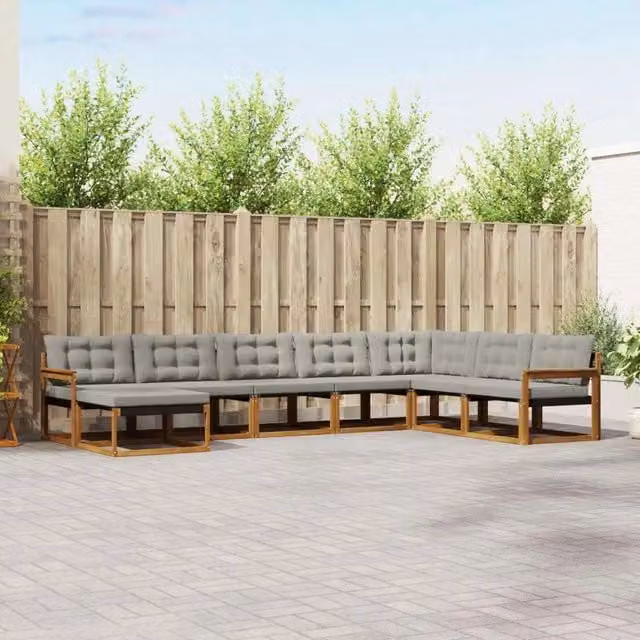 Set di divani da esterno 8 pz Grigio Naturale e Chiaro 3369738