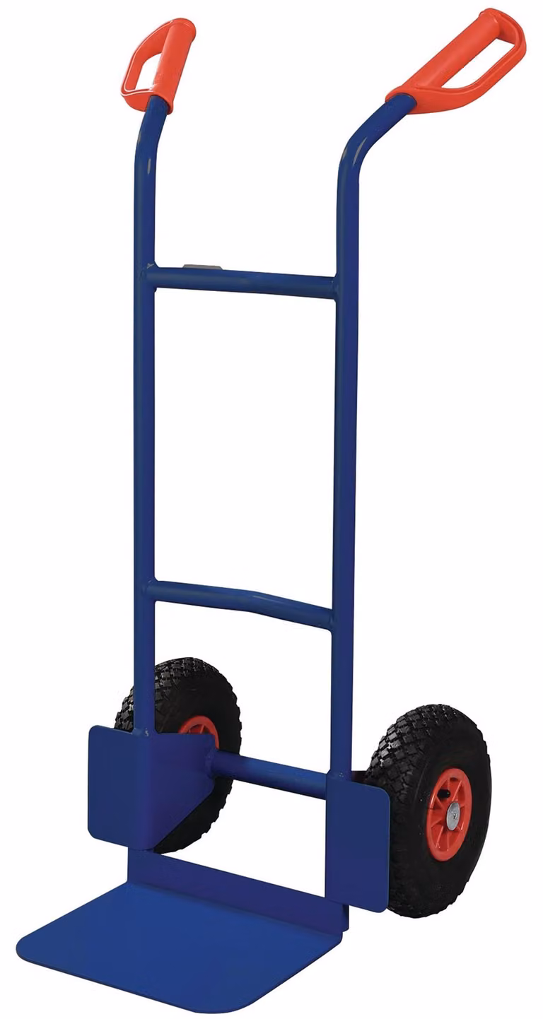 Carrello impilabile, altezza 1150 mm, pala L250 x L320 mm, ruote pneumatiche, portata 200 kg, blu zaffiro, RAL 5003