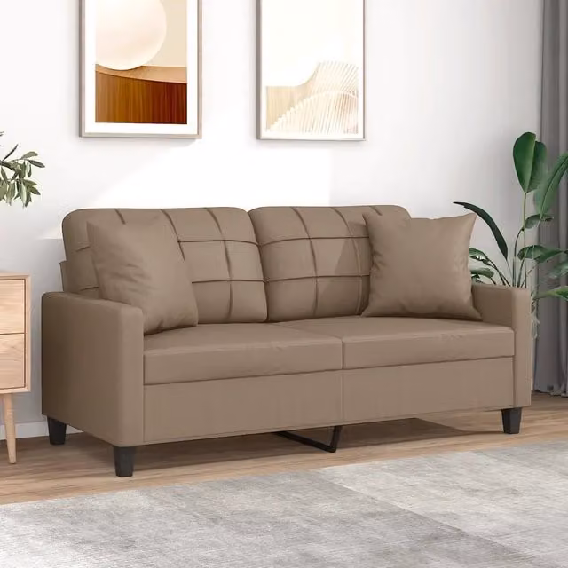 Divano a 2 posti moderno vidaXL in similpelle beige con cuscini e struttura in metallo L: 140 cm, P: 80 cm, H: 77 cm