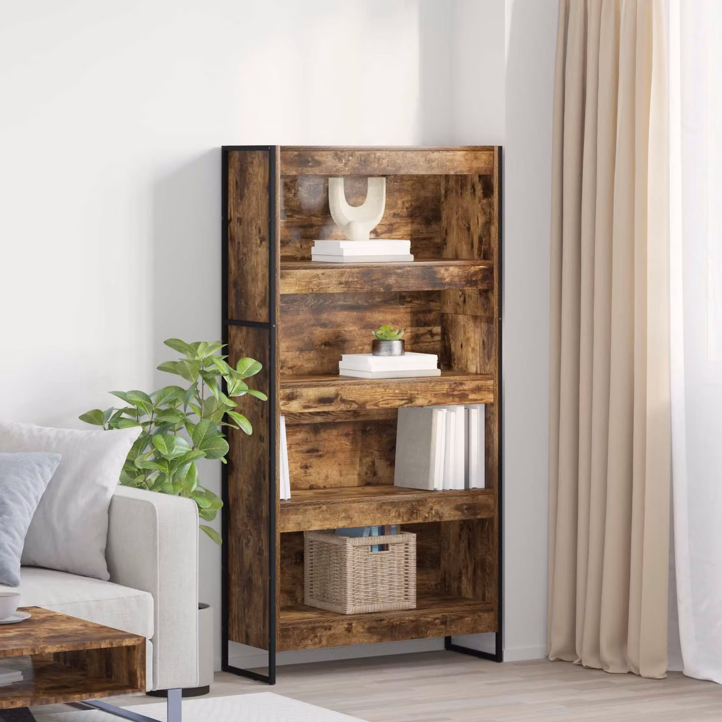 Armadio per Libri Industrial vidaXL in Legno e Metallo, Marrone, L 80 cm x P 30 cm x H 155 cm – 1