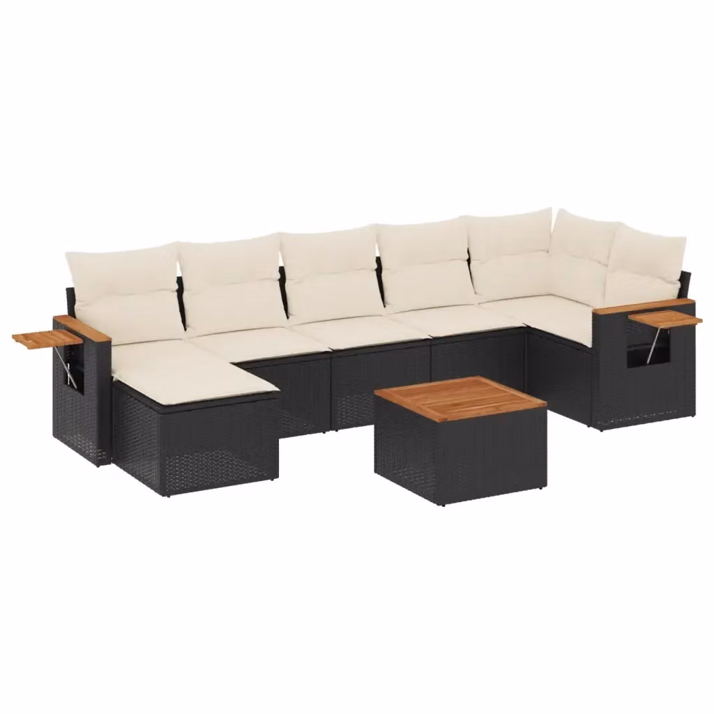 vidaXL Set Divani da Giardino a L con Cuscini 8 pz in Polyrattan Nero e Bianco – 2