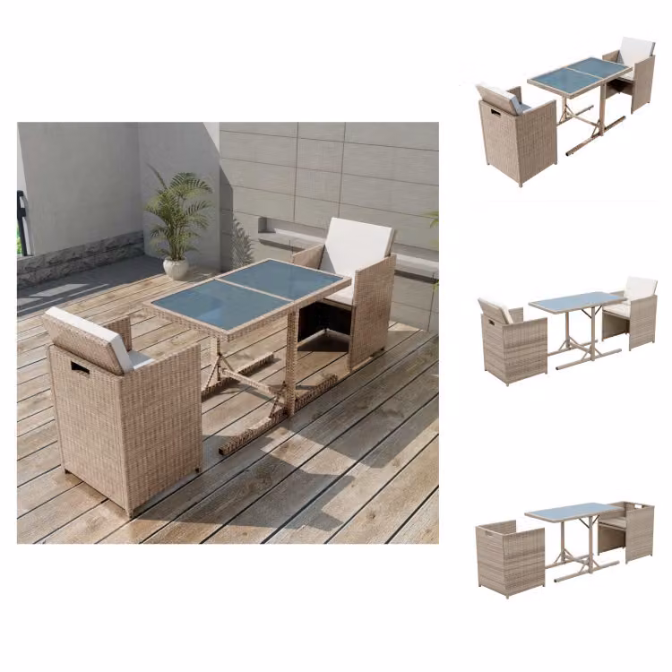 vidaXL Set bistrot 3 pezzi con cuscini in rattan beige - Set di mobili da giardino